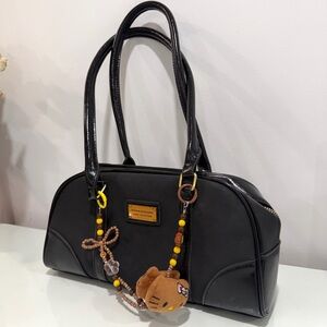 Black Ladies' Fashion Handbag with Playful Charm